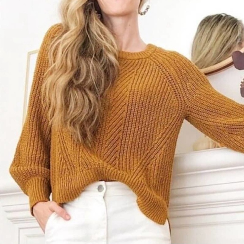 Madewell Balloon Sleeve Pullover Sweater J8667 Egyptian Gold 100% Cotton XS